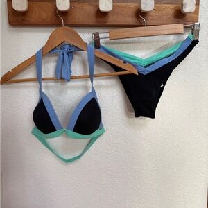 PINK Victoria's Secret Black and Blue Bikini Set